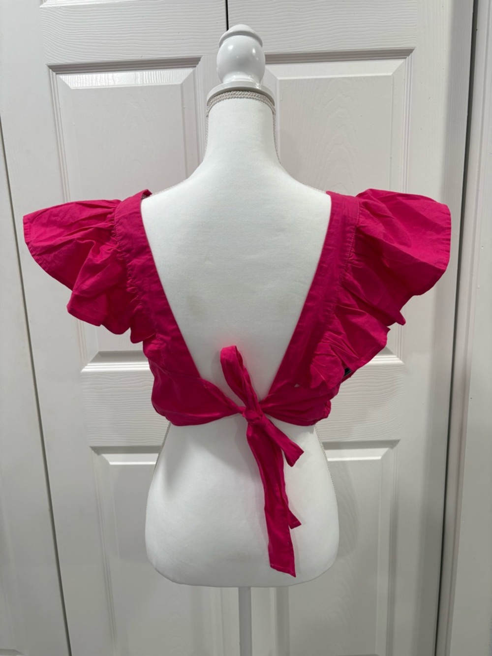 Ruffled Square Neck Crop Top in Fuchsia - Picture 2 of 3